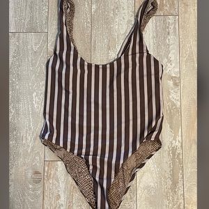 acacia swimwear Brown and White Striped Reversible One-Piece